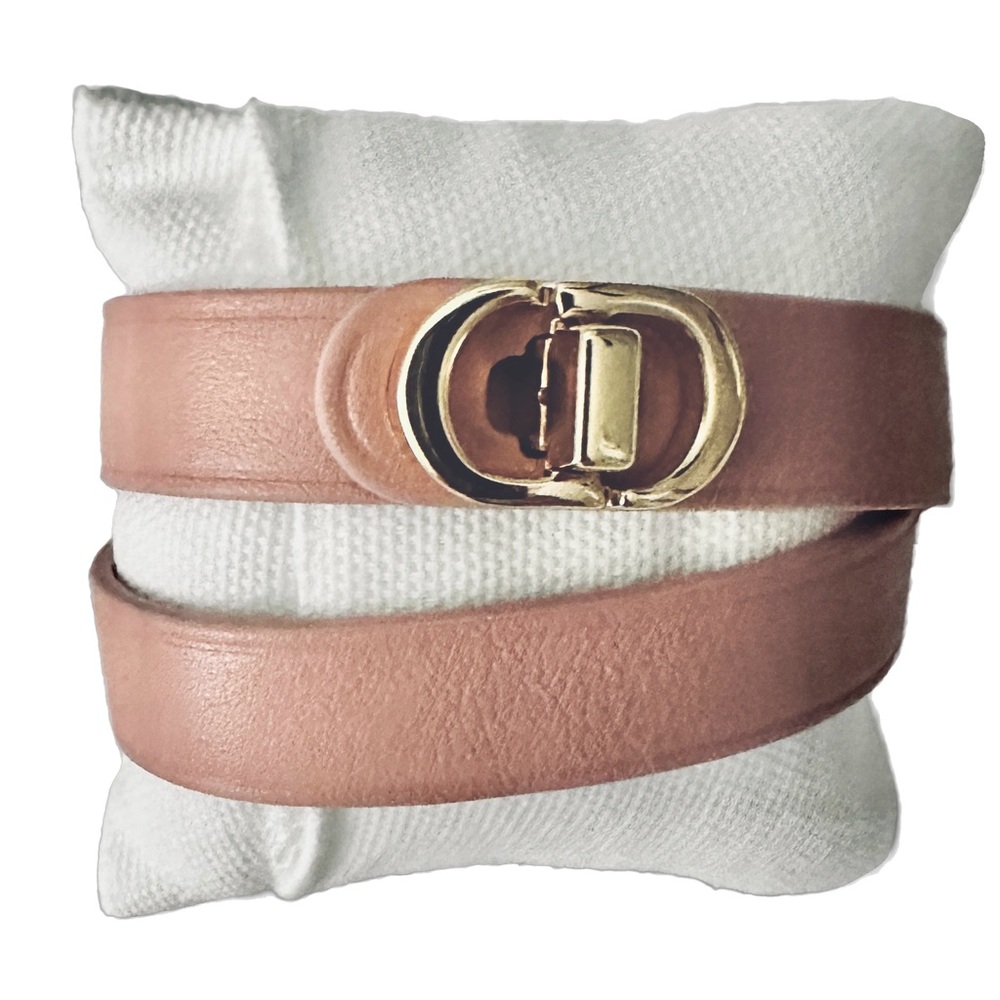 NIB CHRISTIAN DIOR BRACELET Montaigne Rose Double Wrap Leather w/ Gold Turlock - Picture 7 of 7